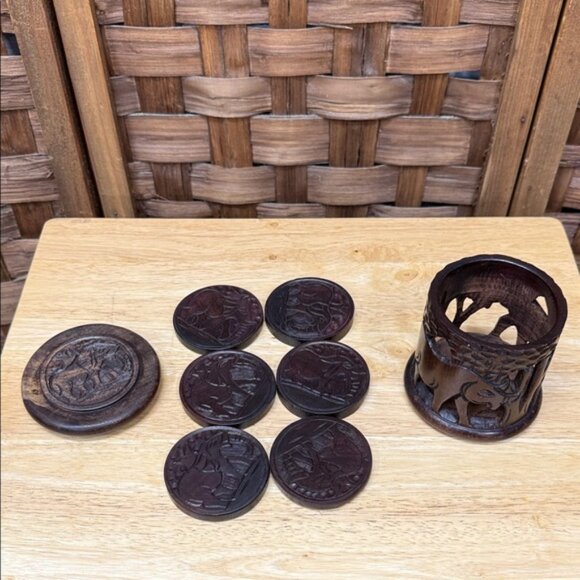 Carved Wooden Elephant Coasters - Picture 3 of 4